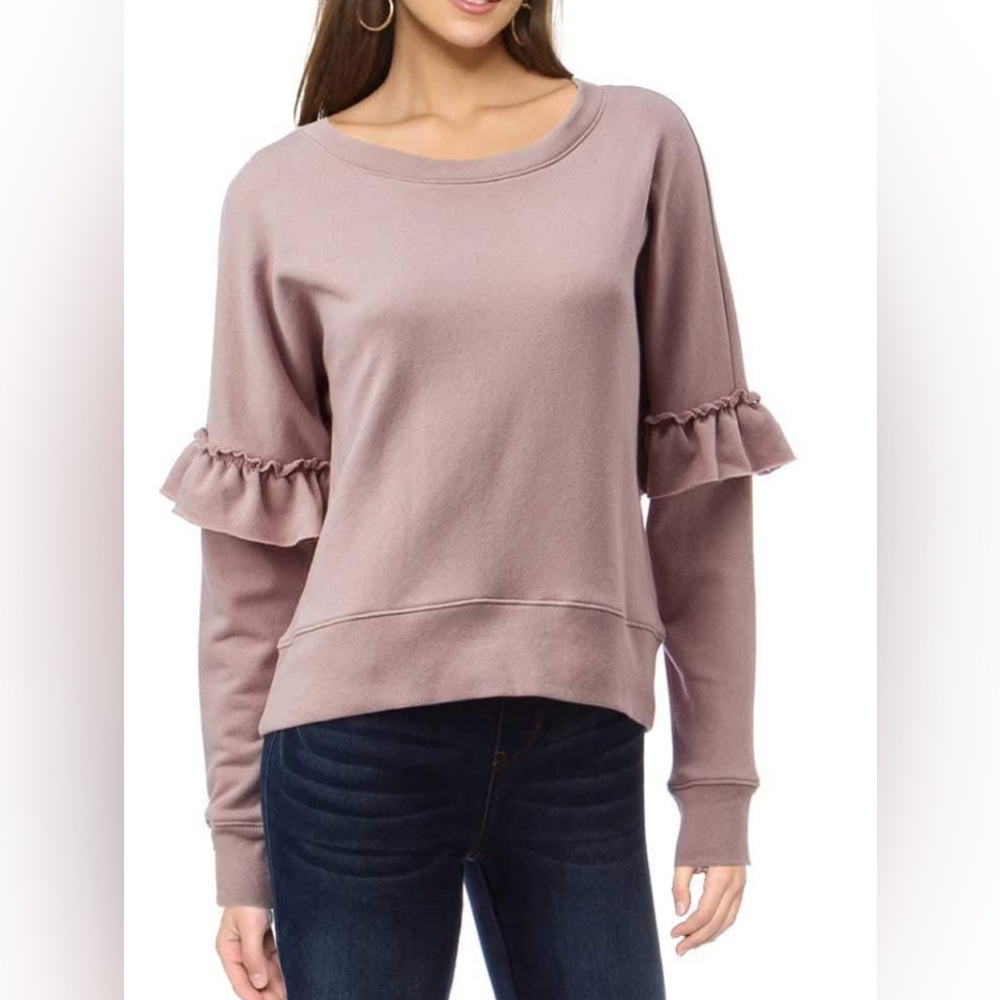 Ultra Flirt mauve ruffle long sleeve sweatshirt